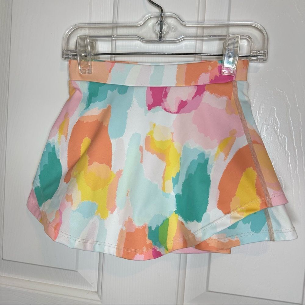 SweetHoney Multicolor Watercolor Polka Dot Print White Athletic Skort Sz 5 Girly - Picture 2 of 8